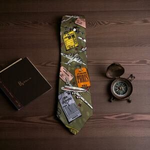 Vintage Addiction 1991 mens silk necktie tie travel airplanes